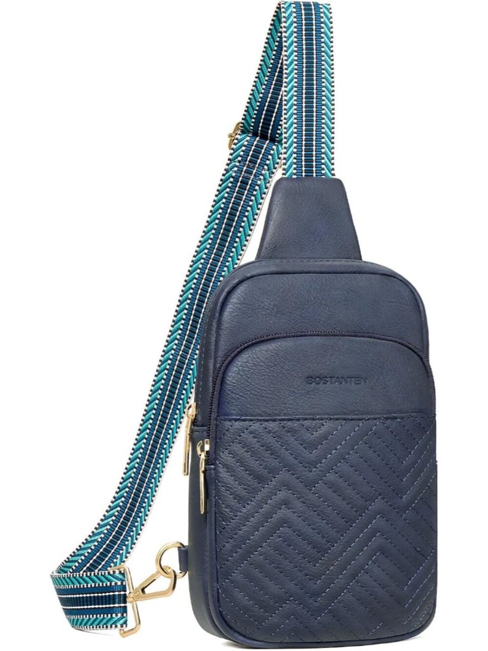 Women's Blue Quilted Sling Leather Fanny Pack Travel Purse Crossbody Bag